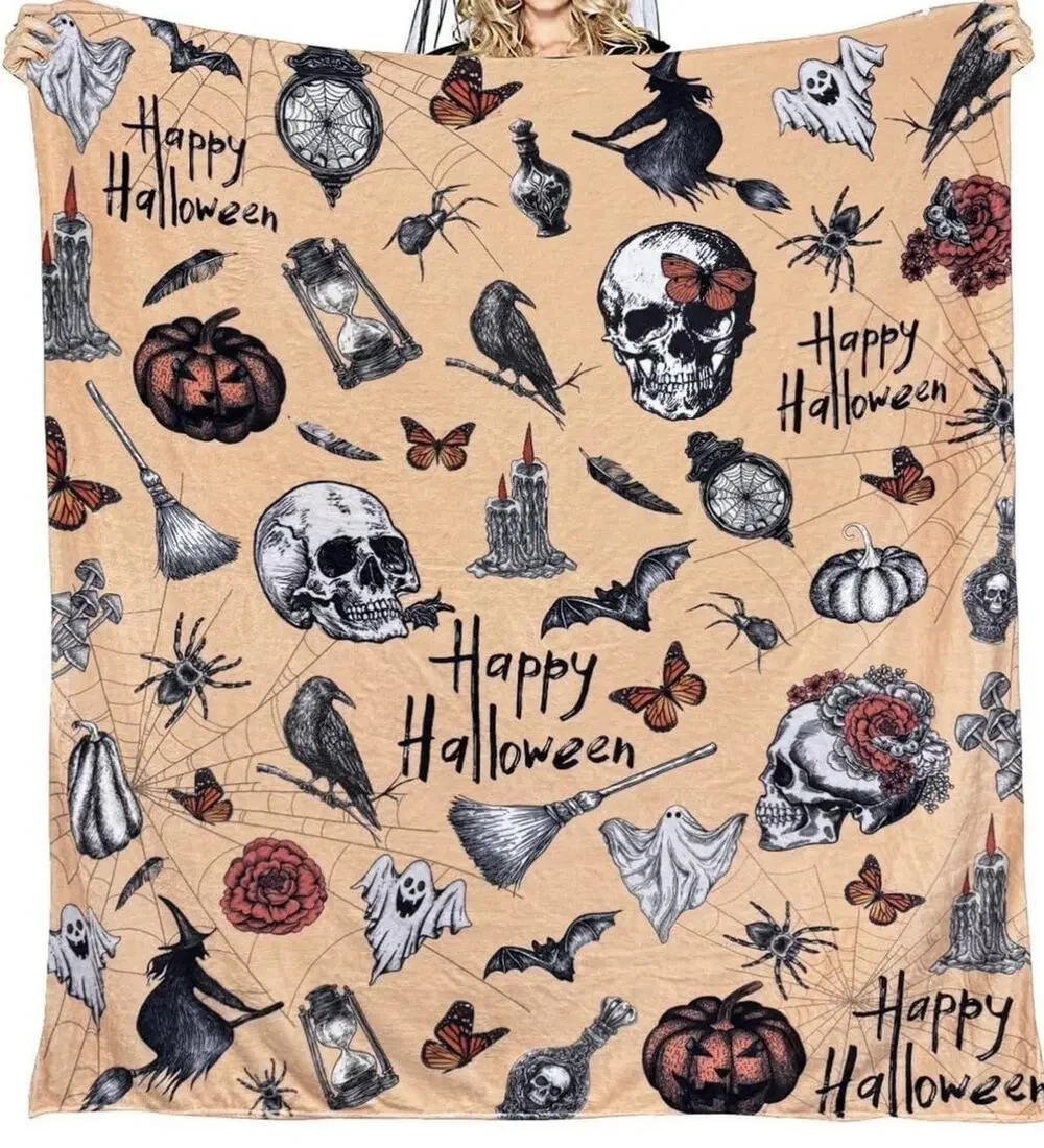 Cozy Halloween Flannel Throw Blanket Lightweight Snuggle Home Decor Gift 60x50
